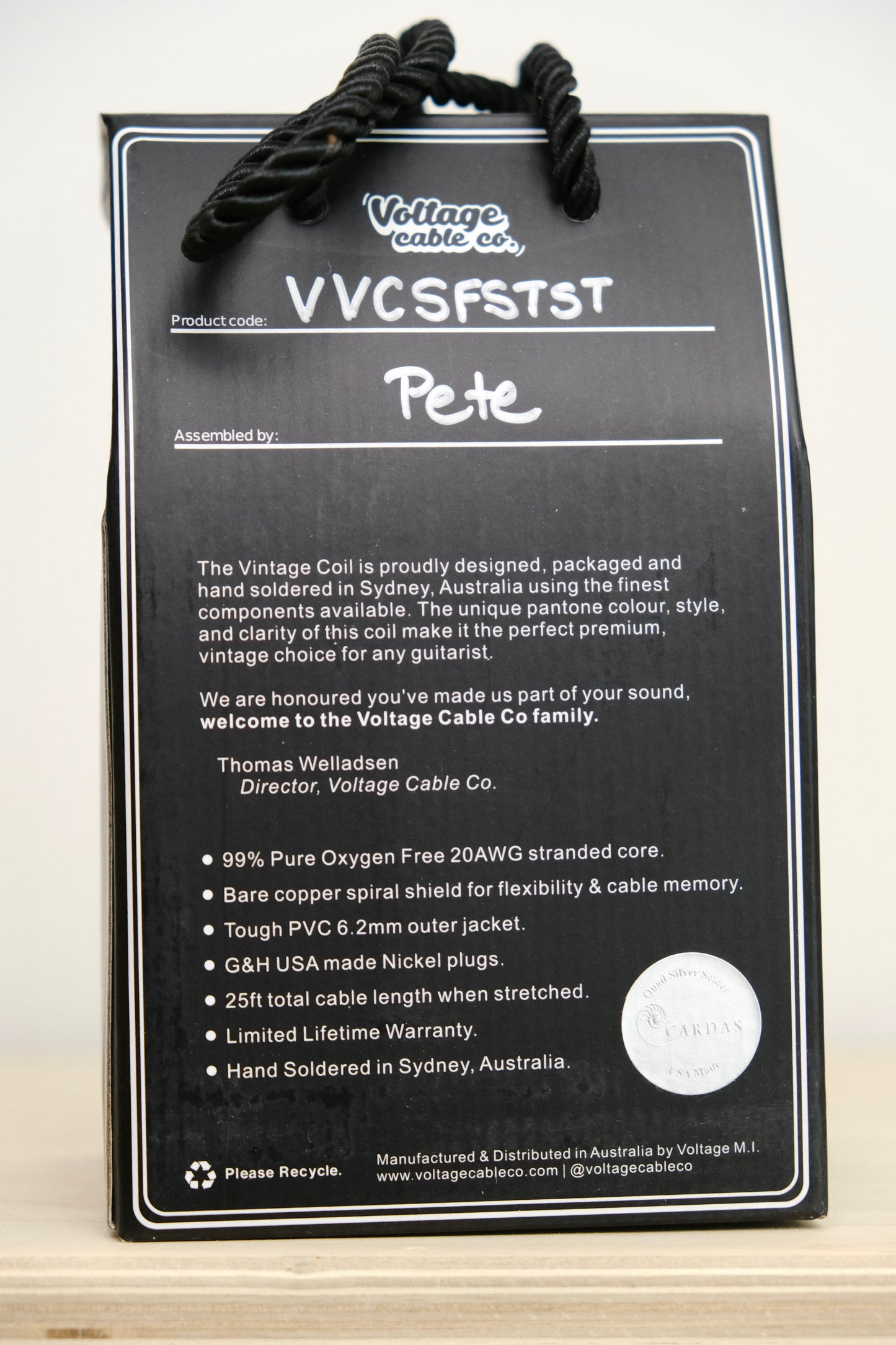 Voltage Cable Co. Vintage Coil Instrument Cable 25' - Surf Green Straight to Straight Plugs