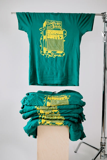 Green tee with yellow ink