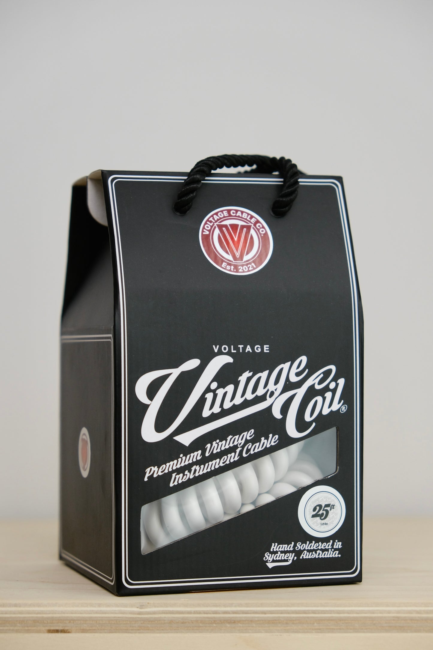 Voltage Cable Co. Vintage Coil Instrument Cable 25' - White Straight to Right Angle Plugs
