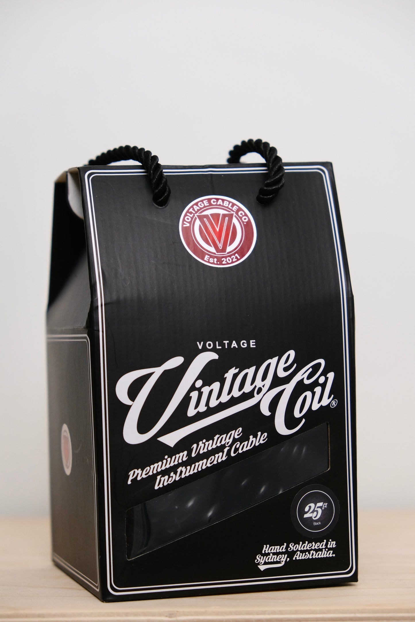 Voltage Cable Co. Vintage Coil Instrument Cable 25' - Black Straight to Right Angle Plugs