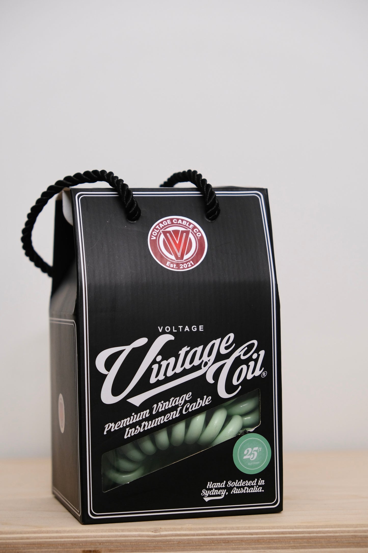 Voltage Cable Co. Vintage Coil Instrument Cable 25' - Surf Green Straight to Right Angle Plugs