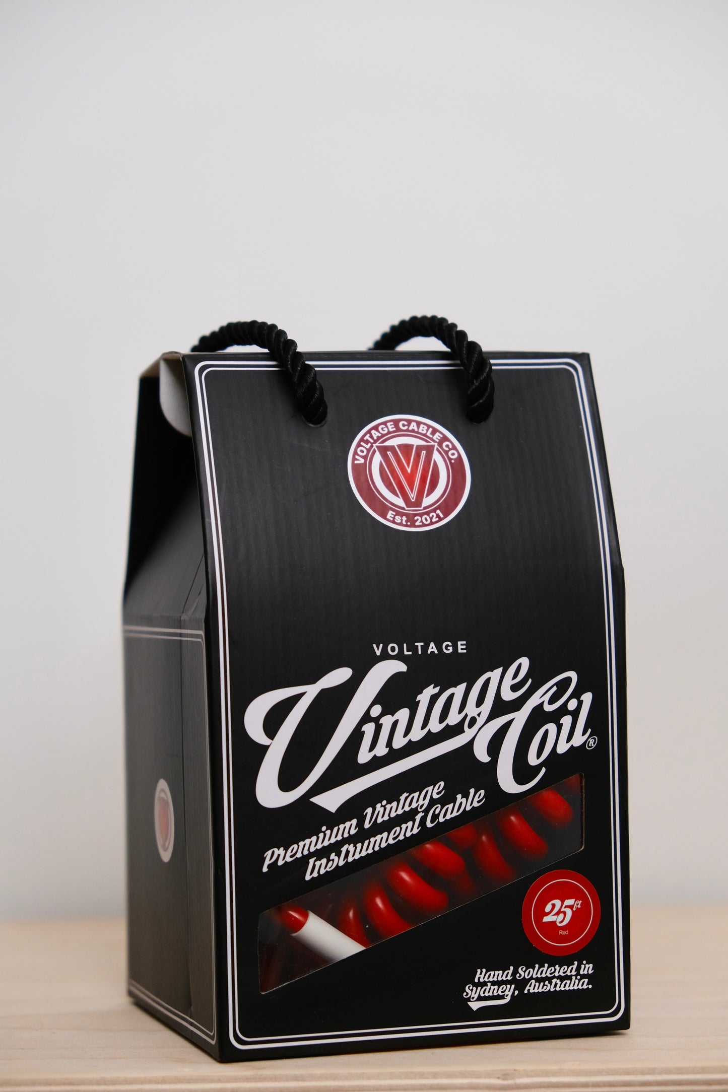 Voltage Cable Co. Vintage Coil Instrument Cable 25' - Red Straight to Right Angle Plugs