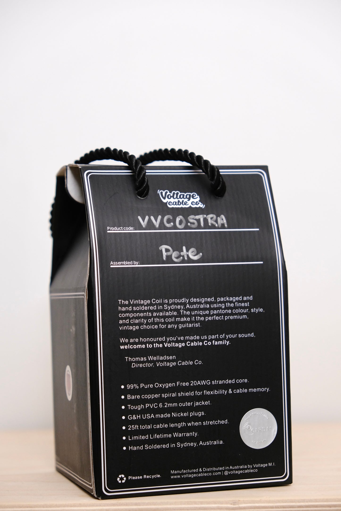 Voltage Cable Co. Vintage Coil Instrument Cable 25' - Orange Straight to Right Angle Plugs