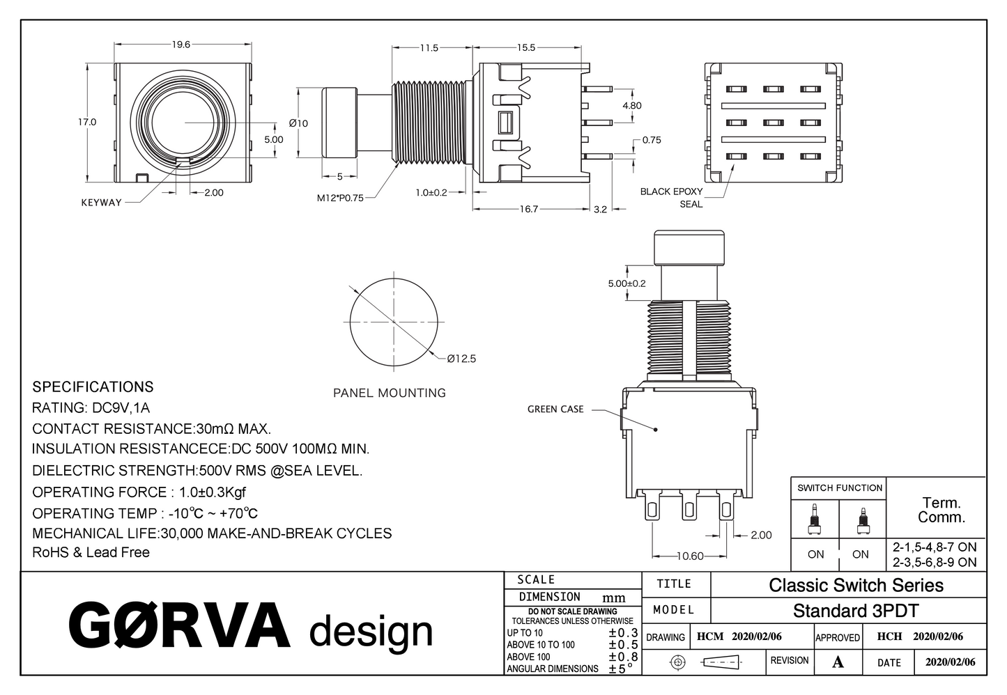 GØRVA DESIGN Mechano 3PDT Premium Soft-Click Foot Switch