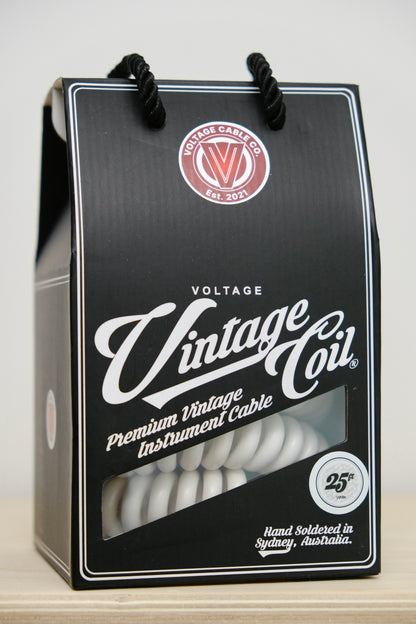 Voltage Cable Co. Vintage Coil Instrument Cable 25' - White Straight to Straight Plugs